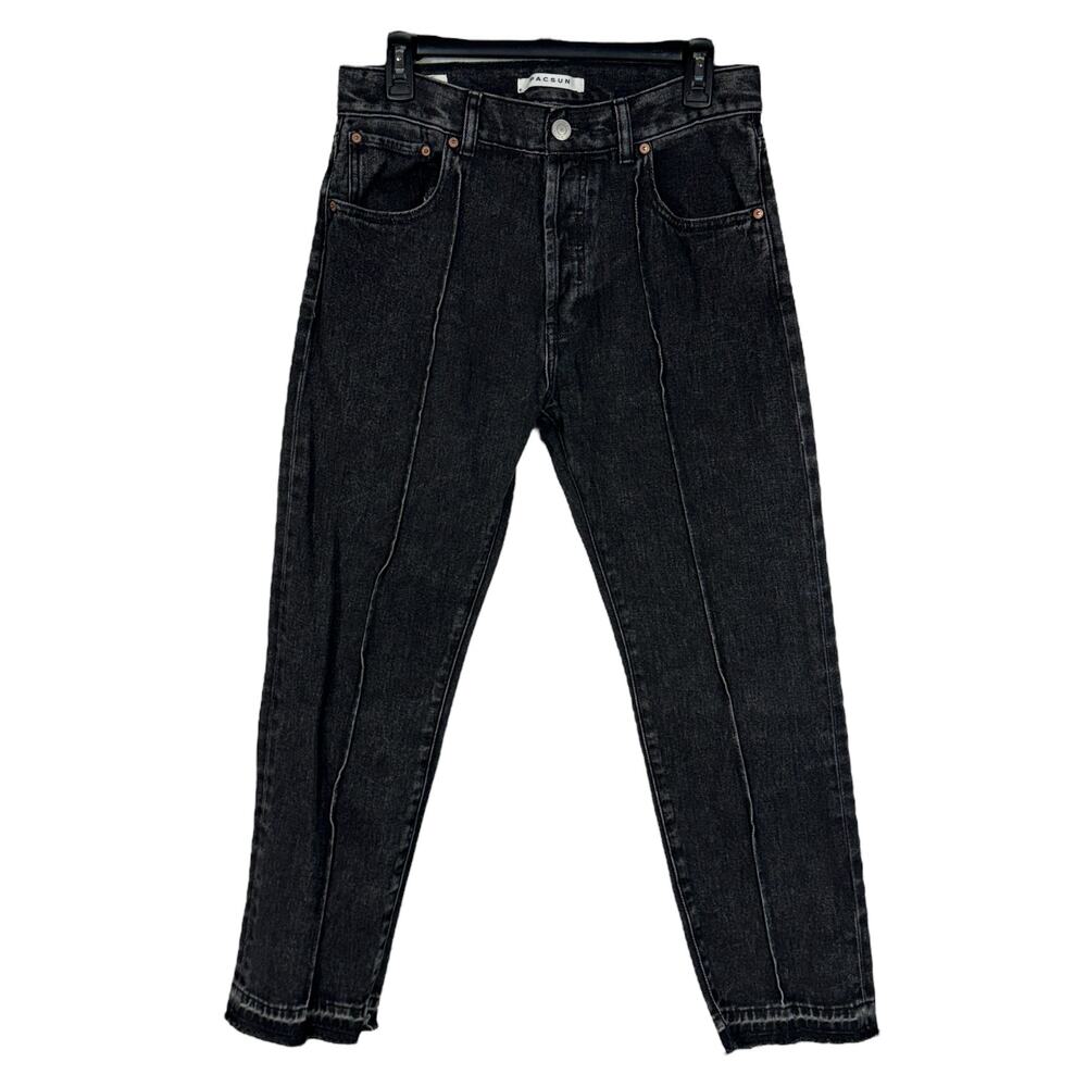 Pacsun SZ 30 Vintage Loose Crop Jeans Button-Fly Hi-Rise Seamed Leg Frayed Black